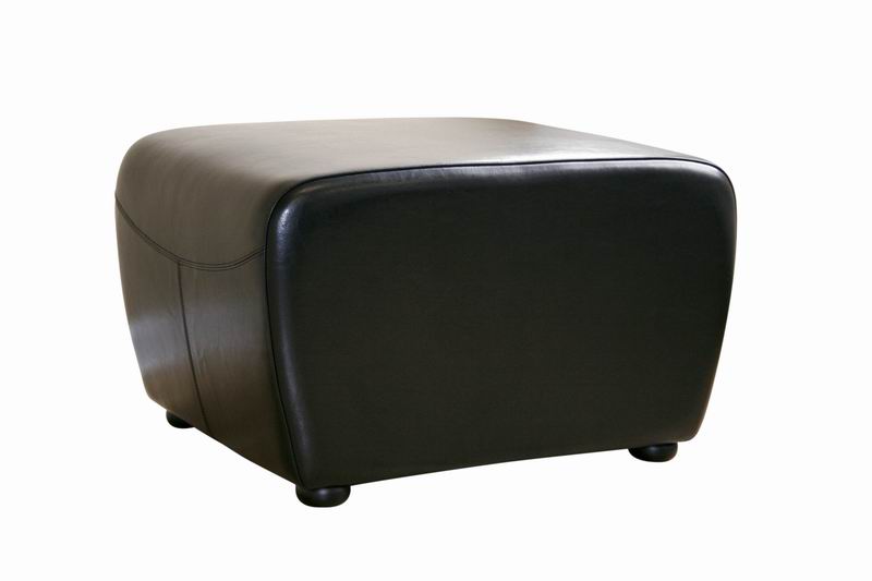 Black Full Leather Ottoman with Rounded Sides Wholesale Interiors